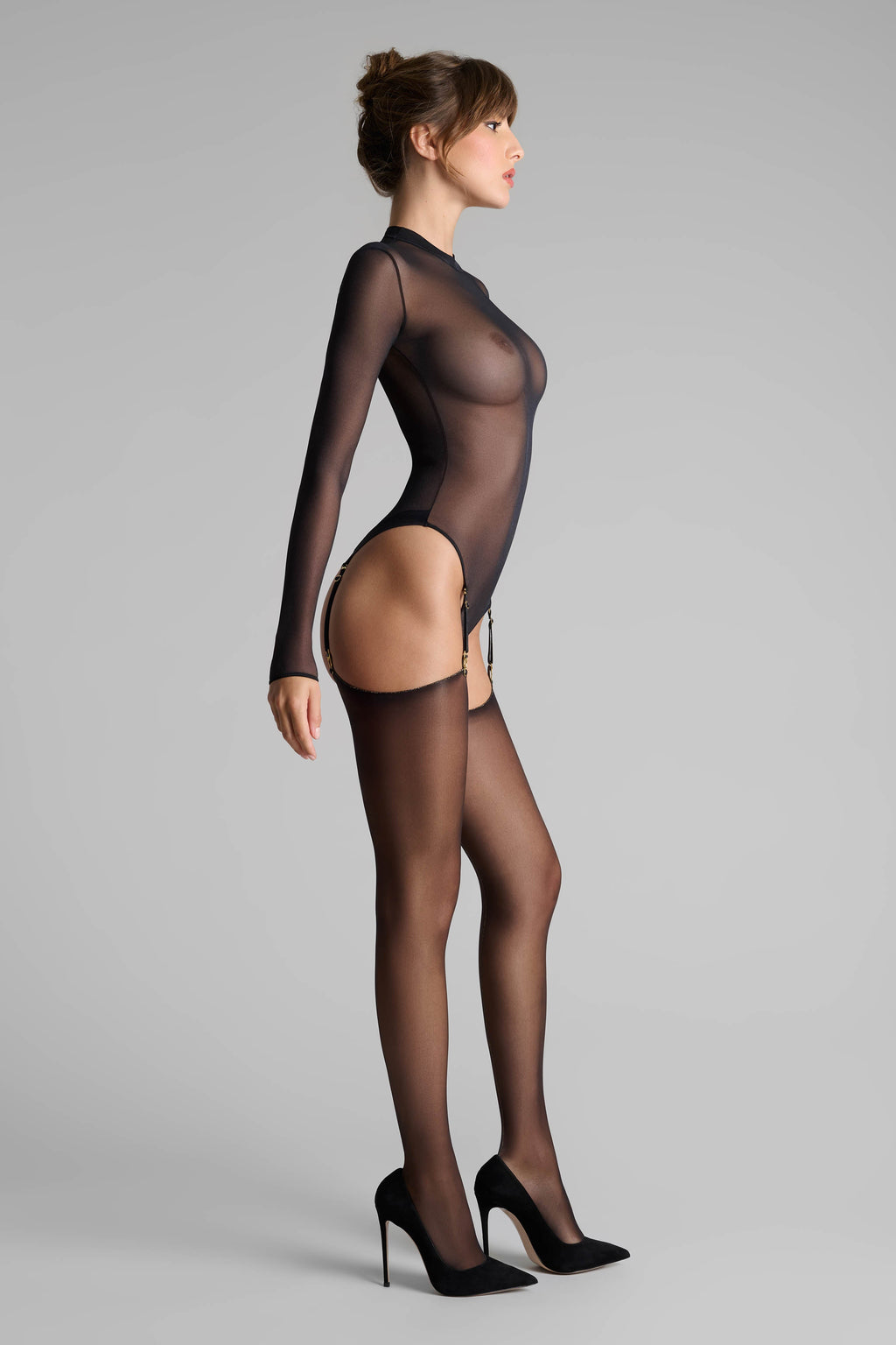 Bas coupés roulés couture Lurex 20D - Noir/Or - Legwear