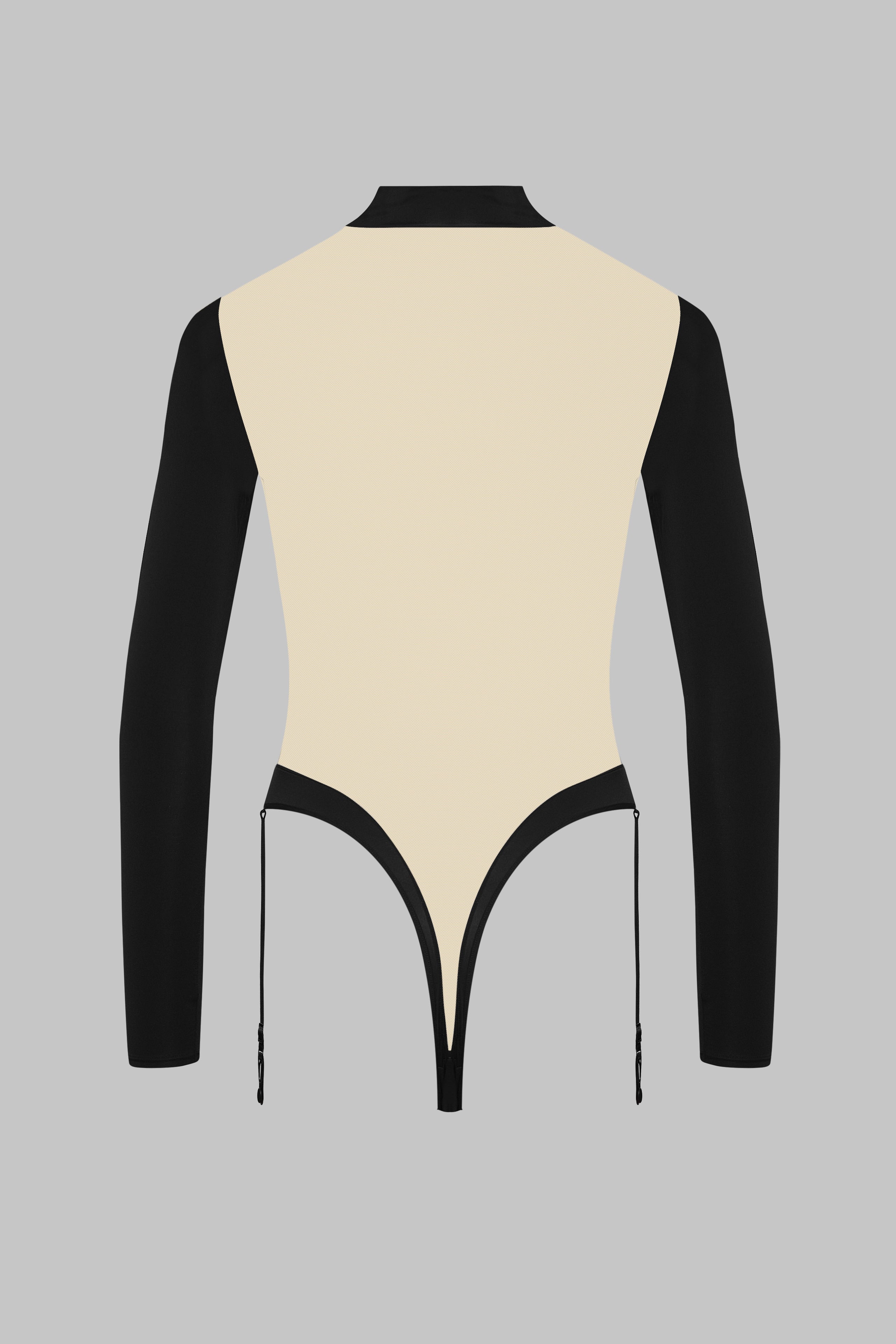 Body string col V manches longues porte-jarretelles - Pure Tentation