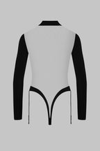 Body string col V manches longues porte-jarretelles - Pure Tentation