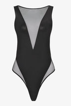 Maillot de bain une pièce col V transparent - Minuit
