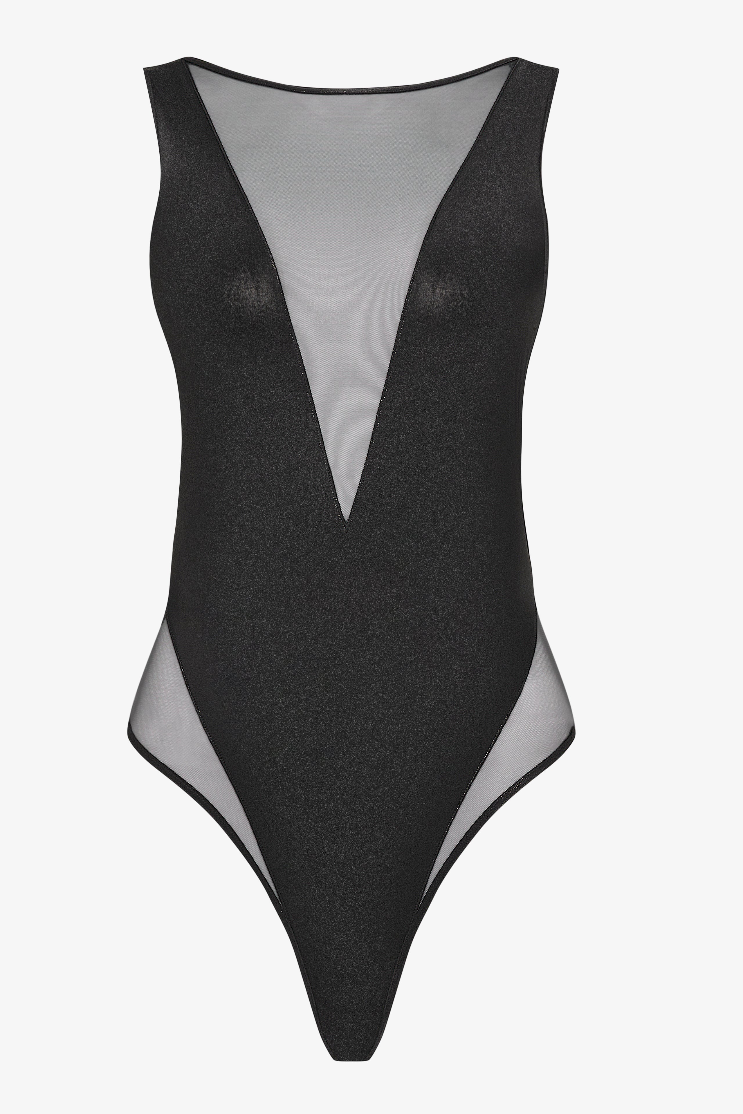 Maillot de bain une pièce col V transparent - Minuit
