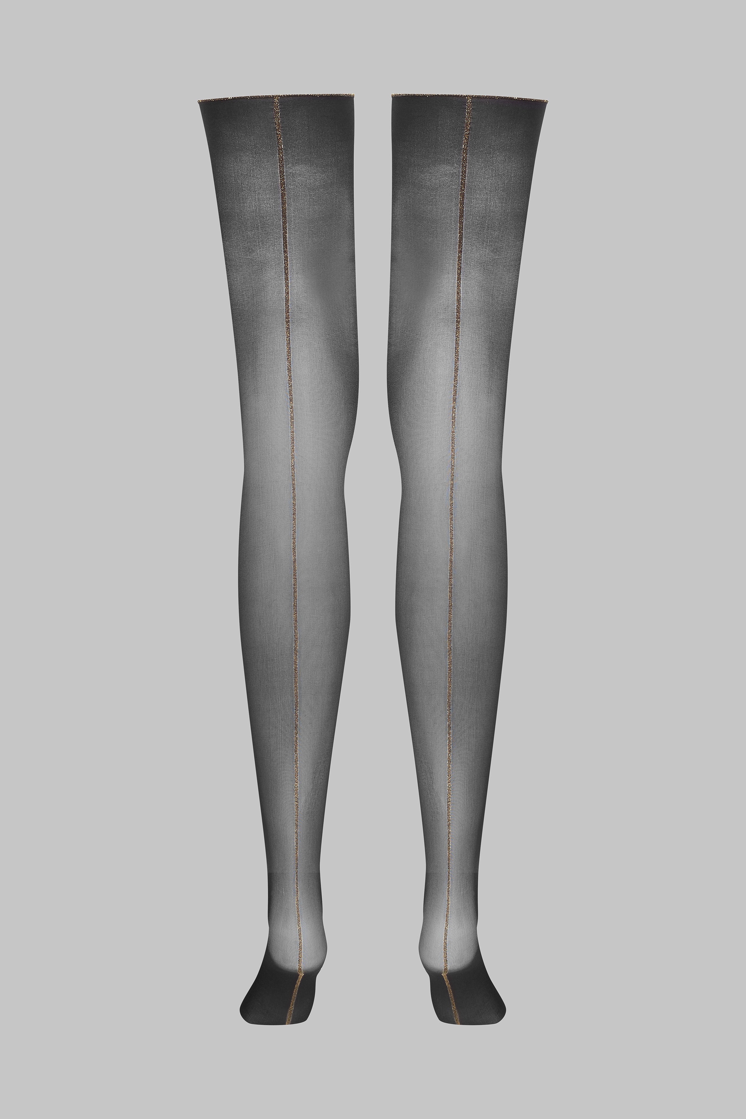 Bas coupés roulés couture Lurex 20D - Noir/Or - Legwear